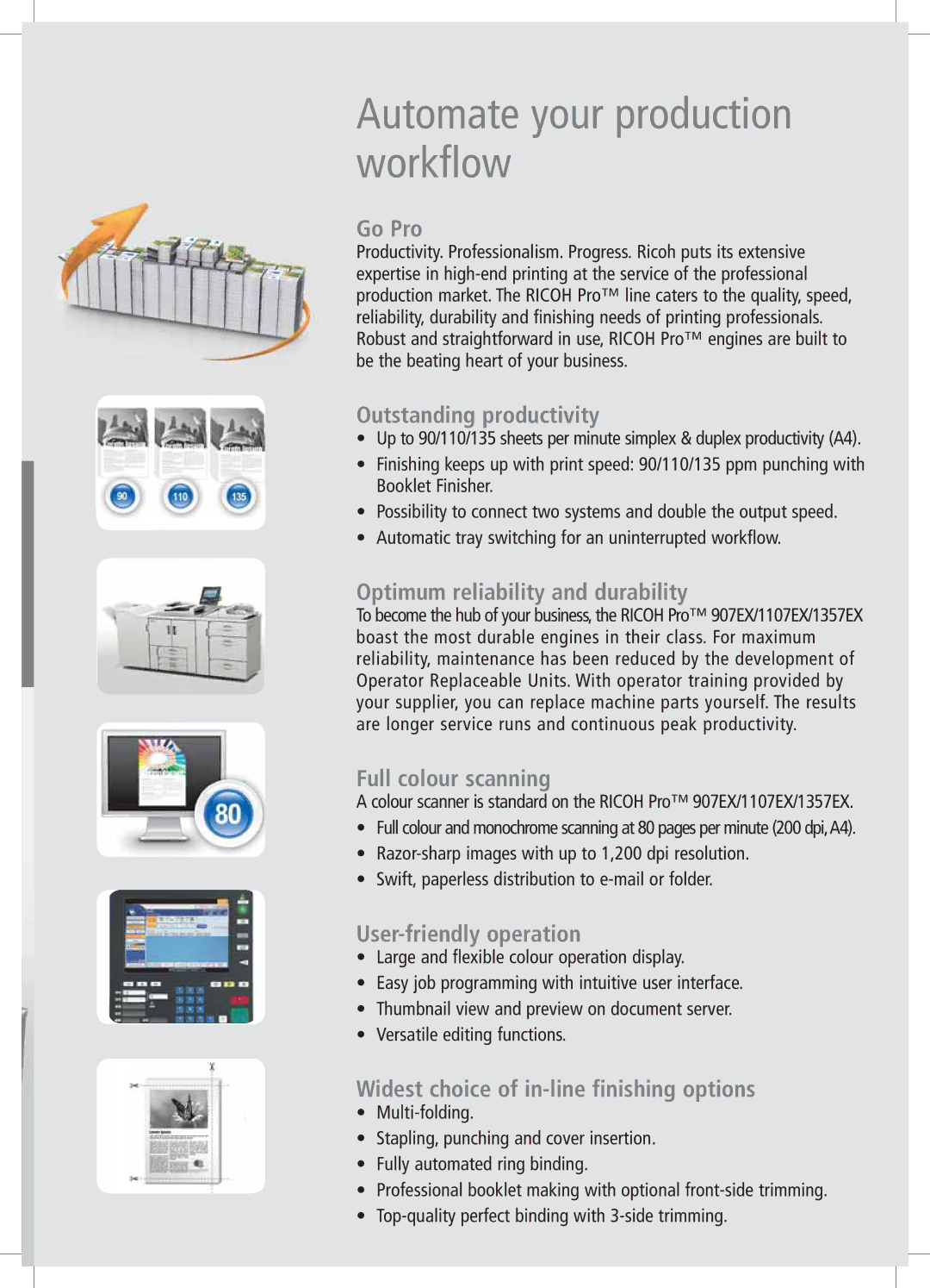 Ricoh 907EX, 1107EX, 1357EX manual Automate your production workflow, Go Pro 