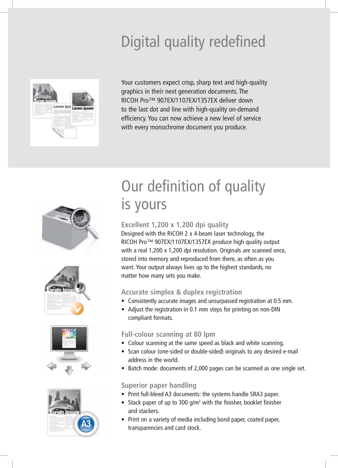 Ricoh 907EX, 1107EX, 1357EX manual Digital quality redefined, Our definition of quality is yours 