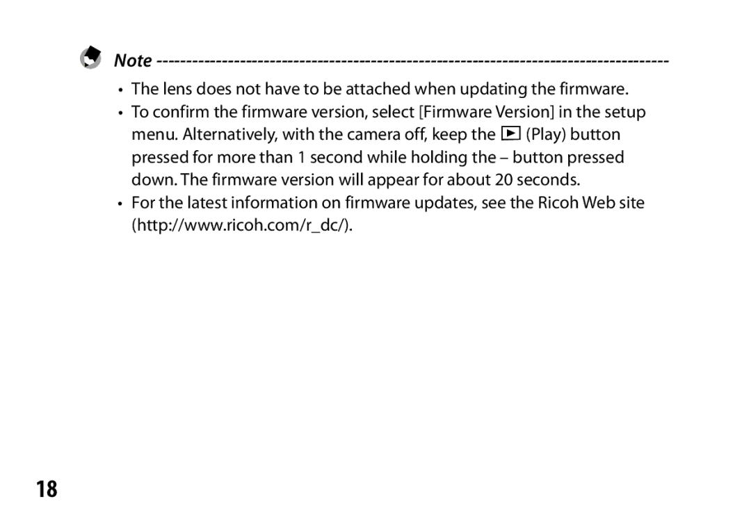 Ricoh A12 instruction manual Lens does not have to be attached when updating the firmware 