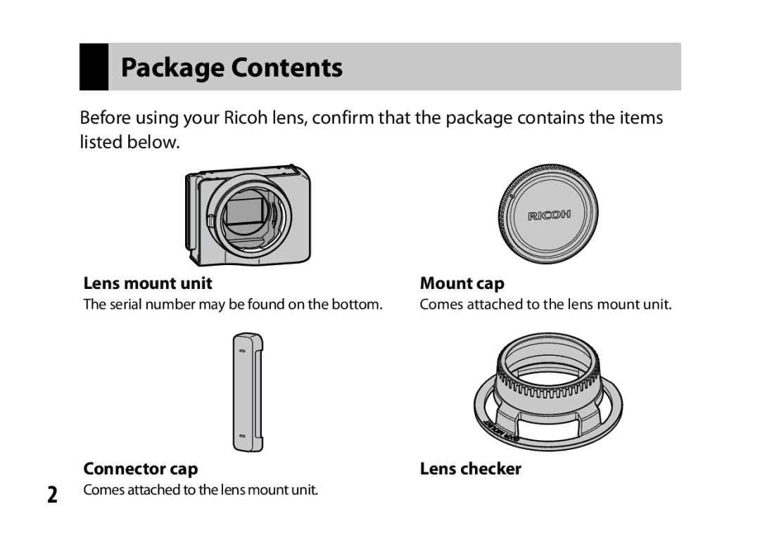 Ricoh A12 instruction manual Package Contents 