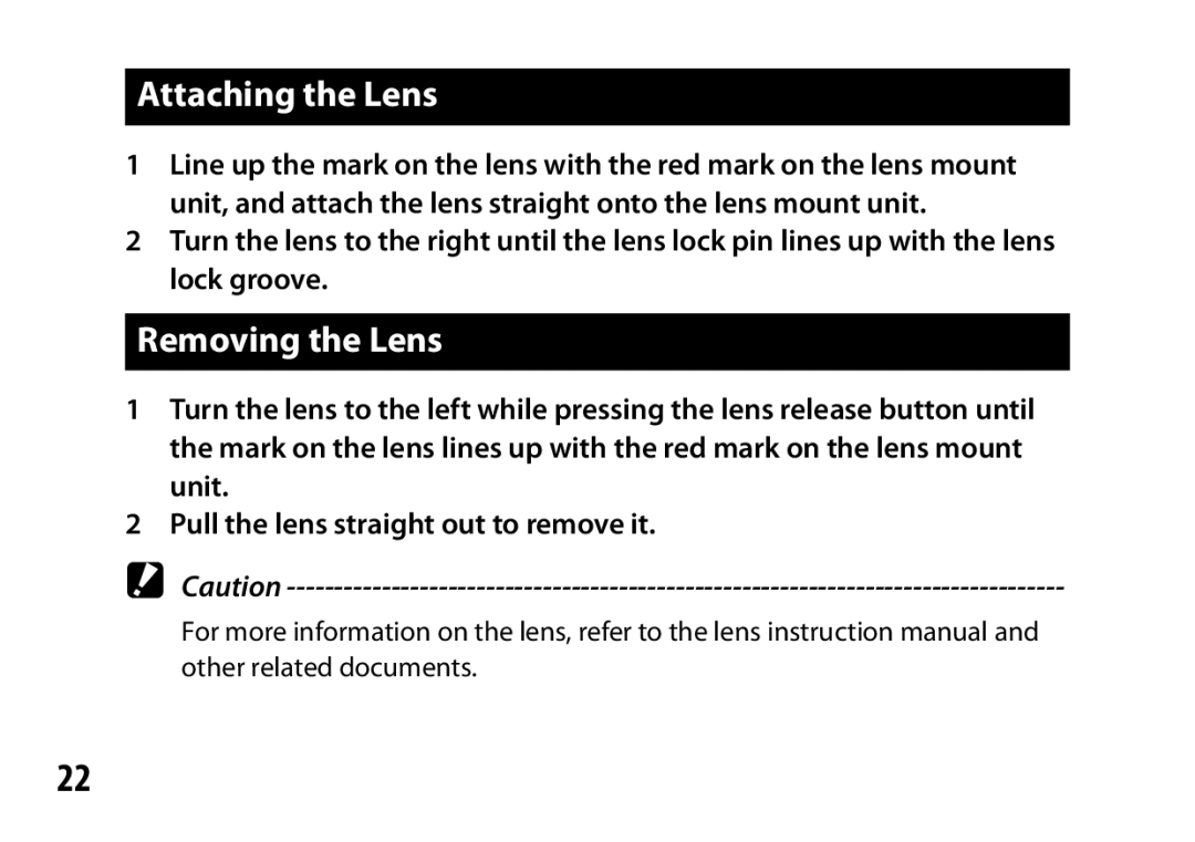 Ricoh A12 instruction manual Attaching the Lens, Removing the Lens 