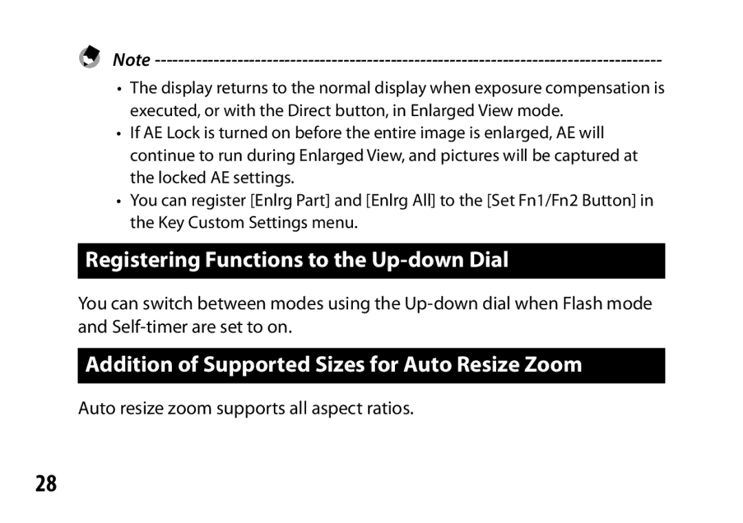 Ricoh A12 instruction manual Registering Functions to the Up-down Dial, Addition of Supported Sizes for Auto Resize Zoom 