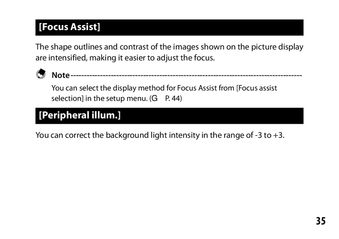 Ricoh A12 instruction manual Focus Assist, Peripheral illum 