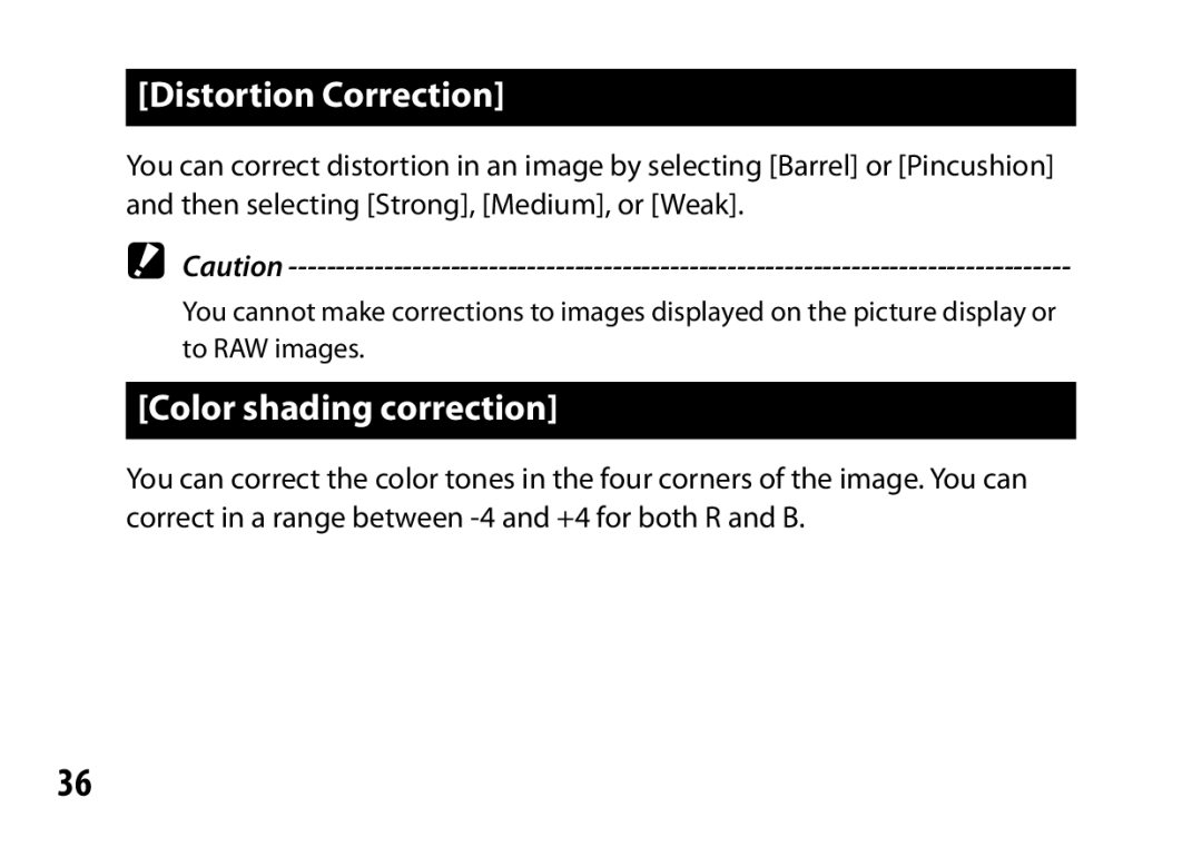 Ricoh A12 instruction manual Distortion Correction, Color shading correction 