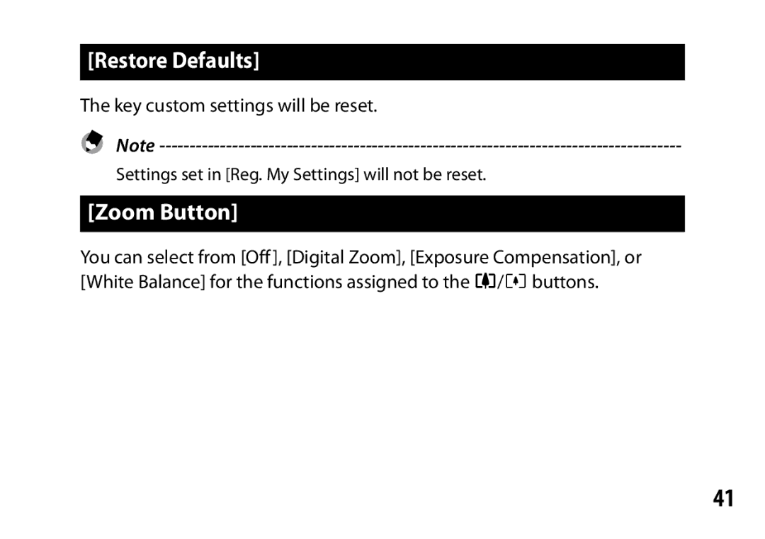 Ricoh A12 instruction manual Restore Defaults, Zoom Button 