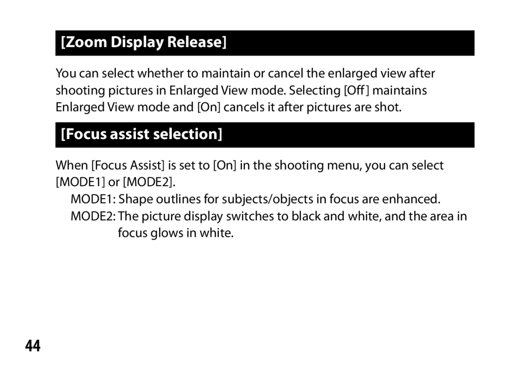 Ricoh A12 instruction manual Zoom Display Release, Focus assist selection 