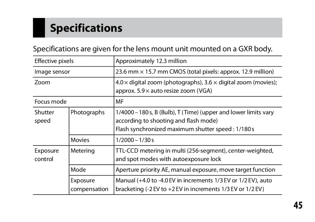 Ricoh A12 instruction manual Specifications 