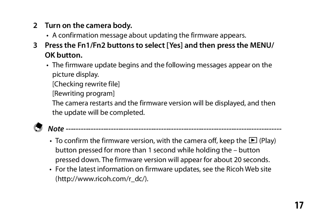 Ricoh A16 instruction manual Turn on the camera body 