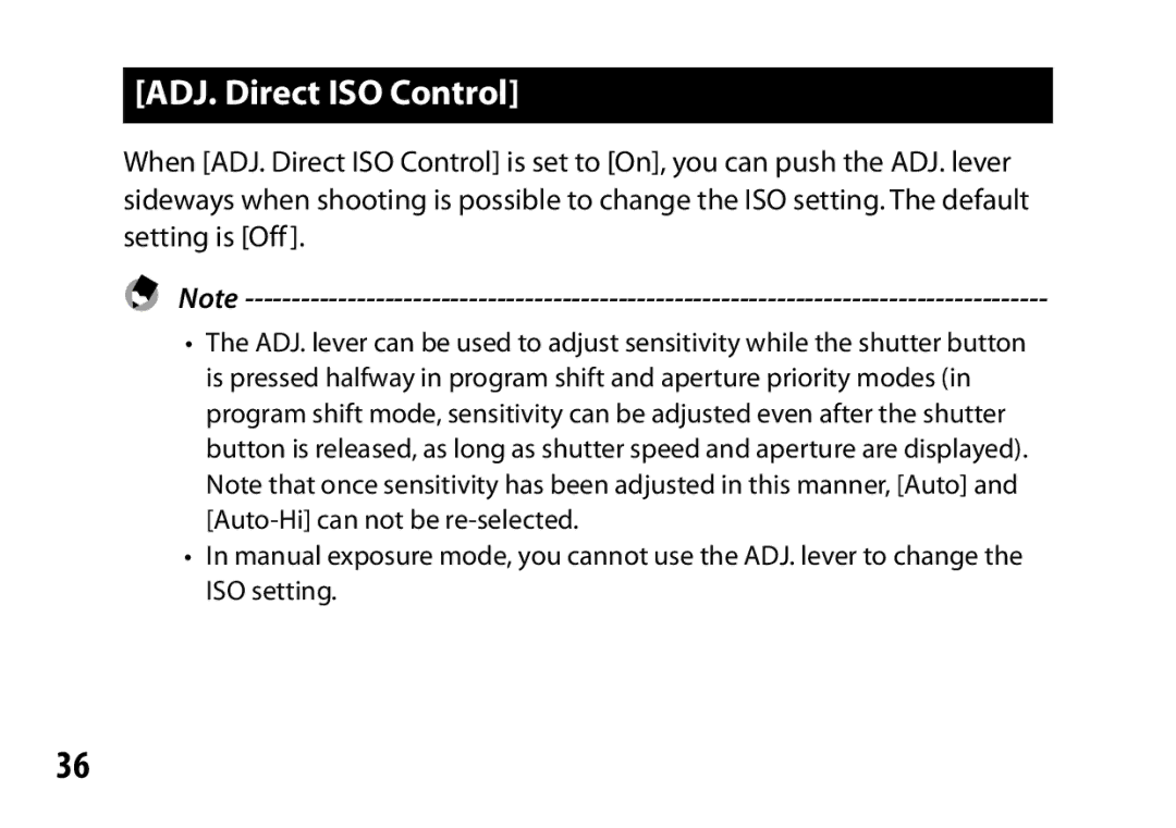 Ricoh A16 instruction manual ADJ. Direct ISO Control 