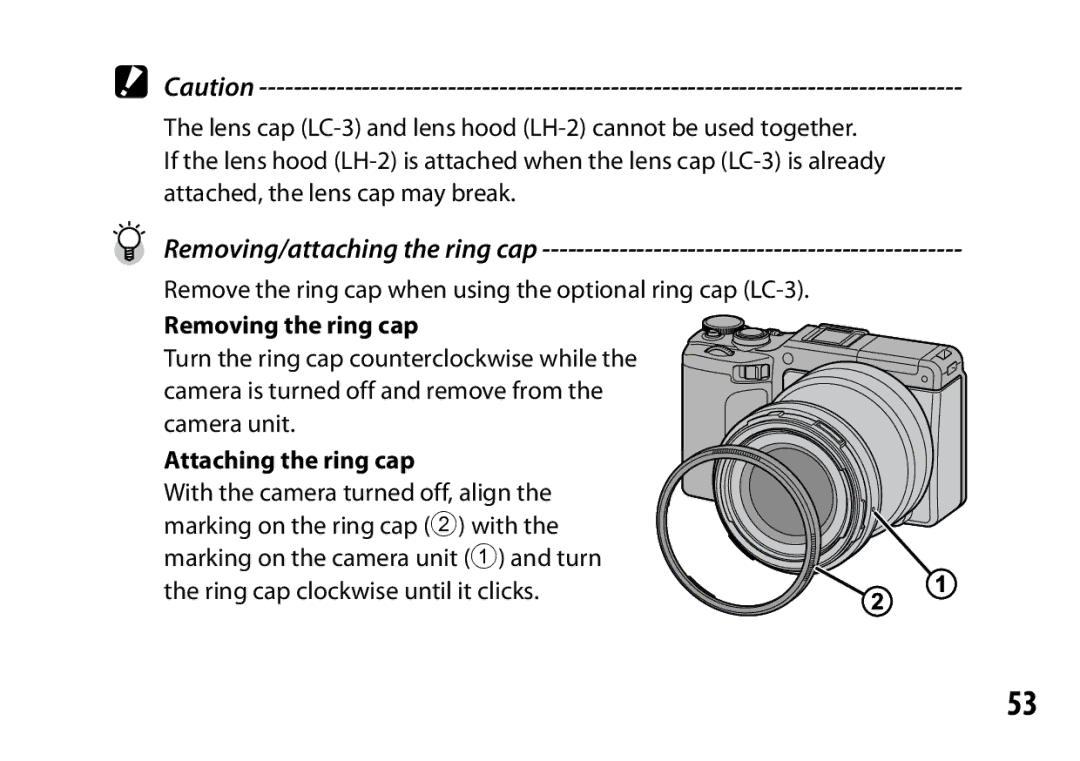 Ricoh A16 instruction manual Removing/attaching the ring cap 