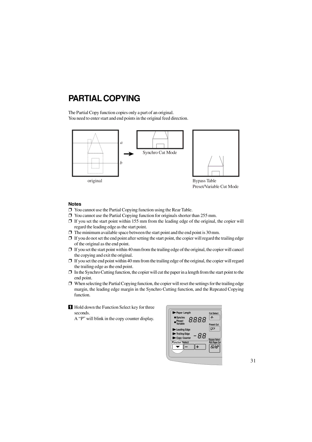 Ricoh A251 manual Synchro Cut Mode Original Bypass Table 