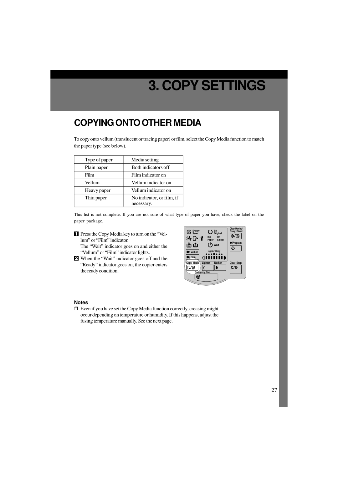 Ricoh A251 manual Copy Settings, Copying Onto Other Media 