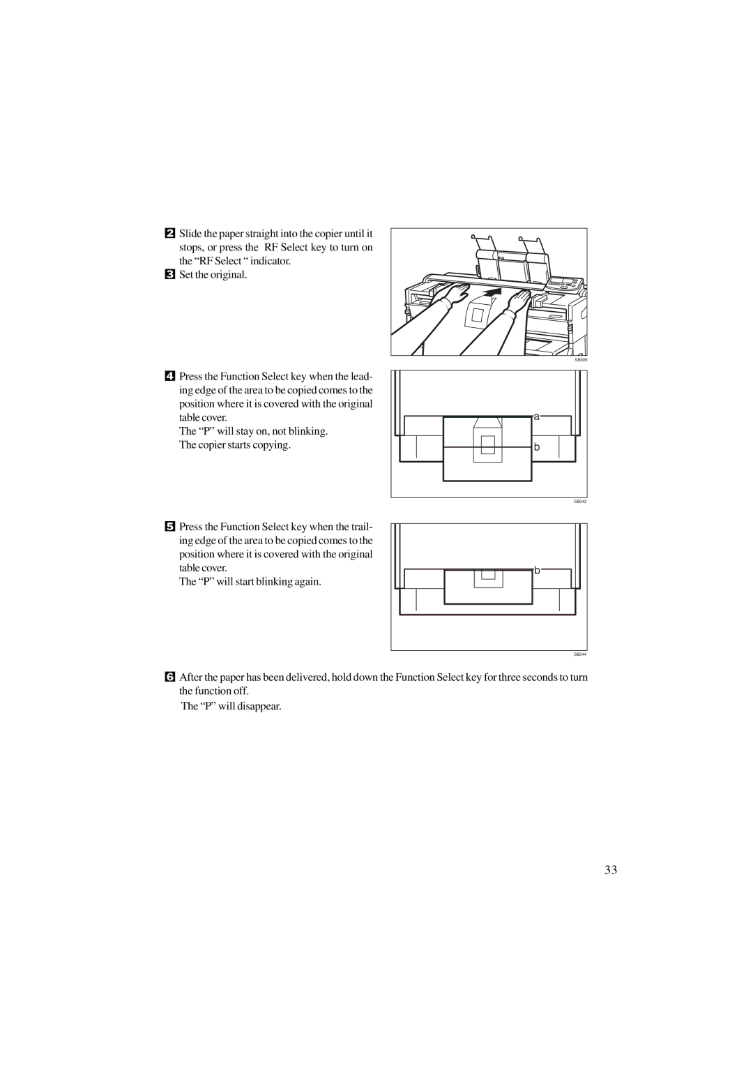 Ricoh A251 manual P will stay on, not blinking. The copier starts copying 