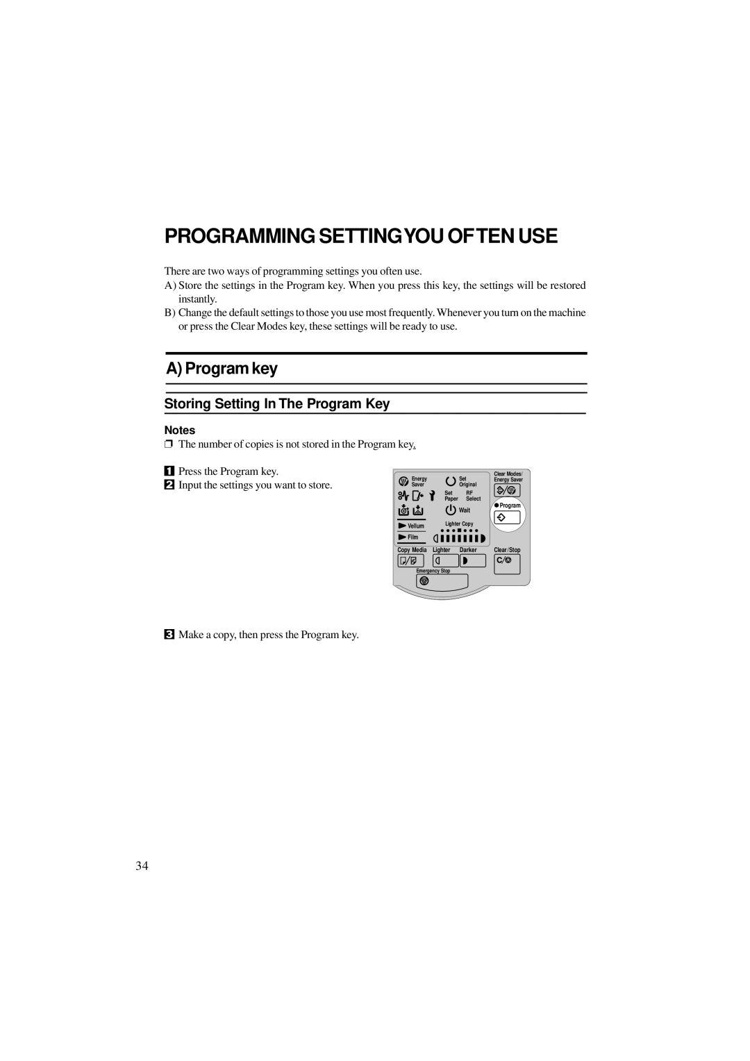 Ricoh A251 manual Programming Settingyou Often USE, Make a copy, then press the Program key 