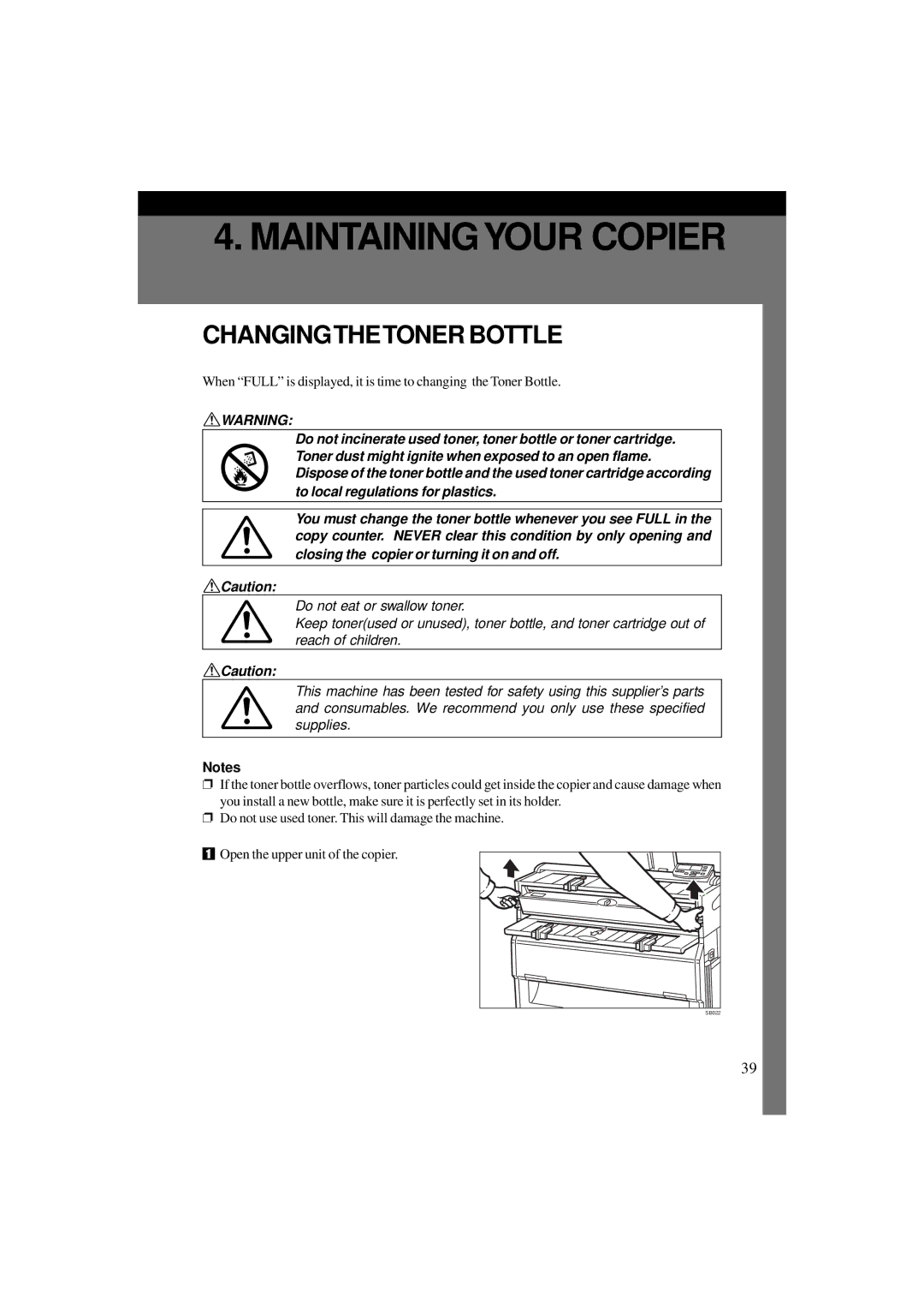 Ricoh A251 manual Maintaining Your Copier, Changingthetoner Bottle 