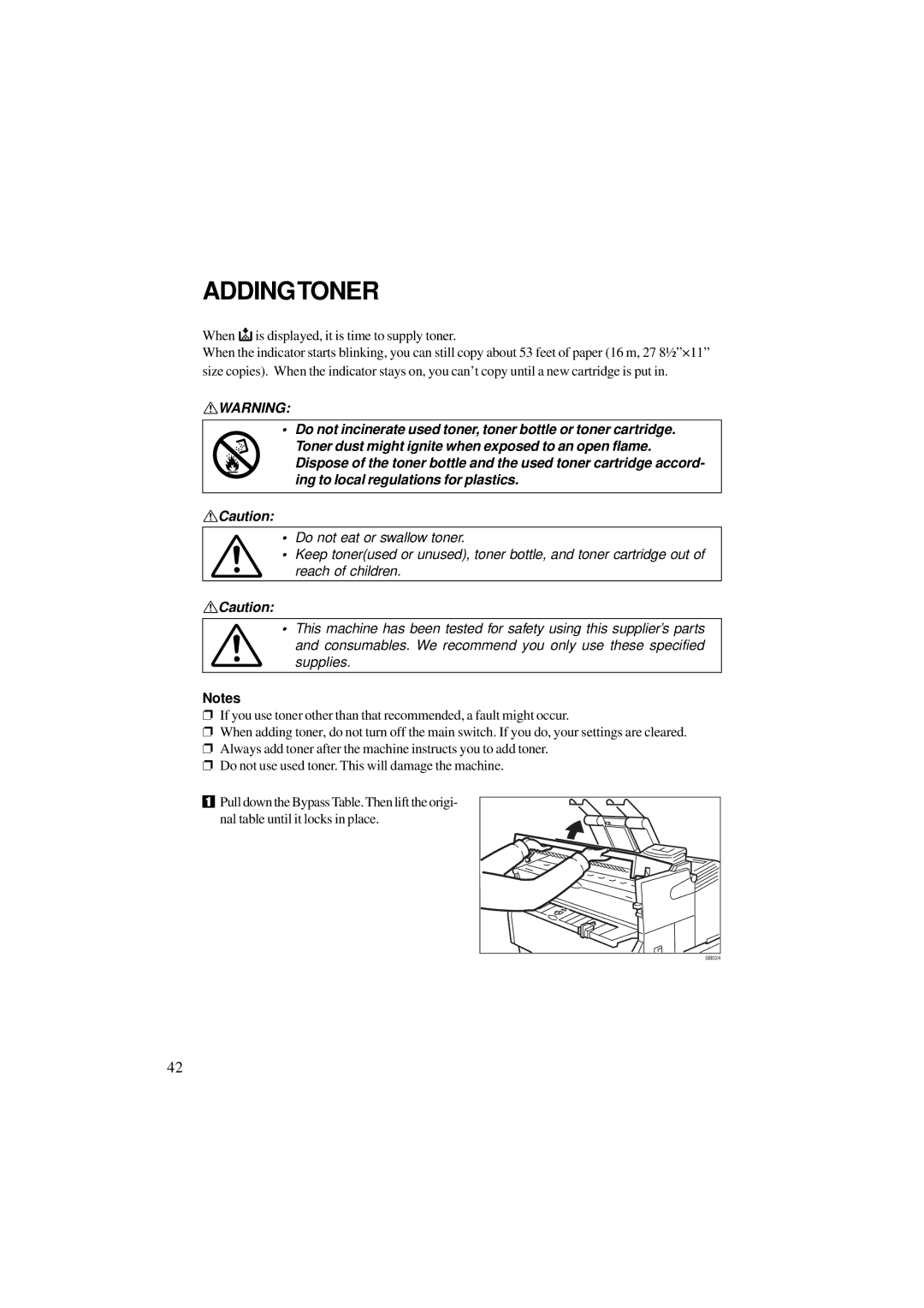 Ricoh A251 manual Addingtoner, When Dis displayed, it is time to supply toner 