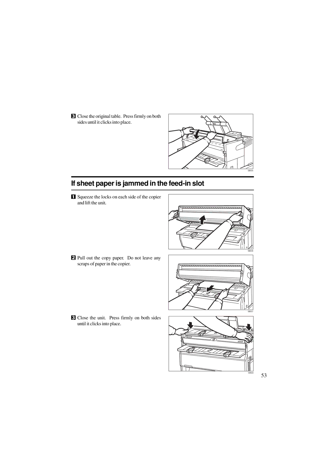 Ricoh A251 manual If sheet paper is jammed in the feed-in slot 