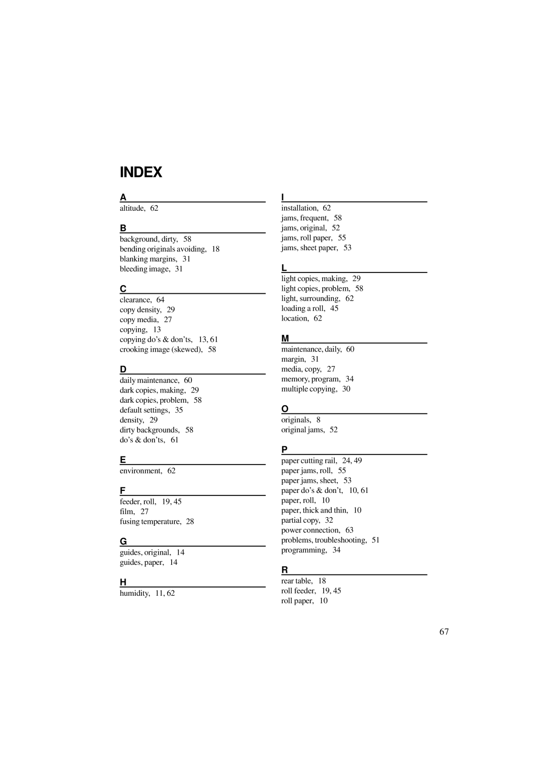 Ricoh A251 manual Index 