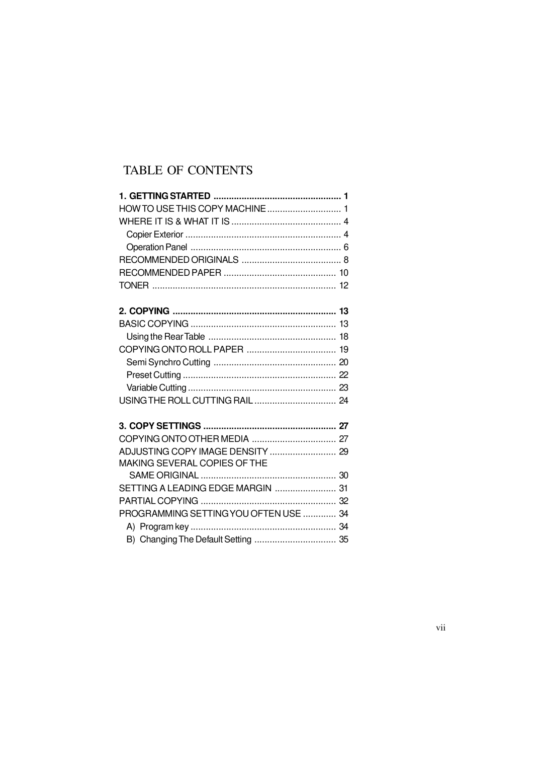 Ricoh A251 manual Table of Contents 