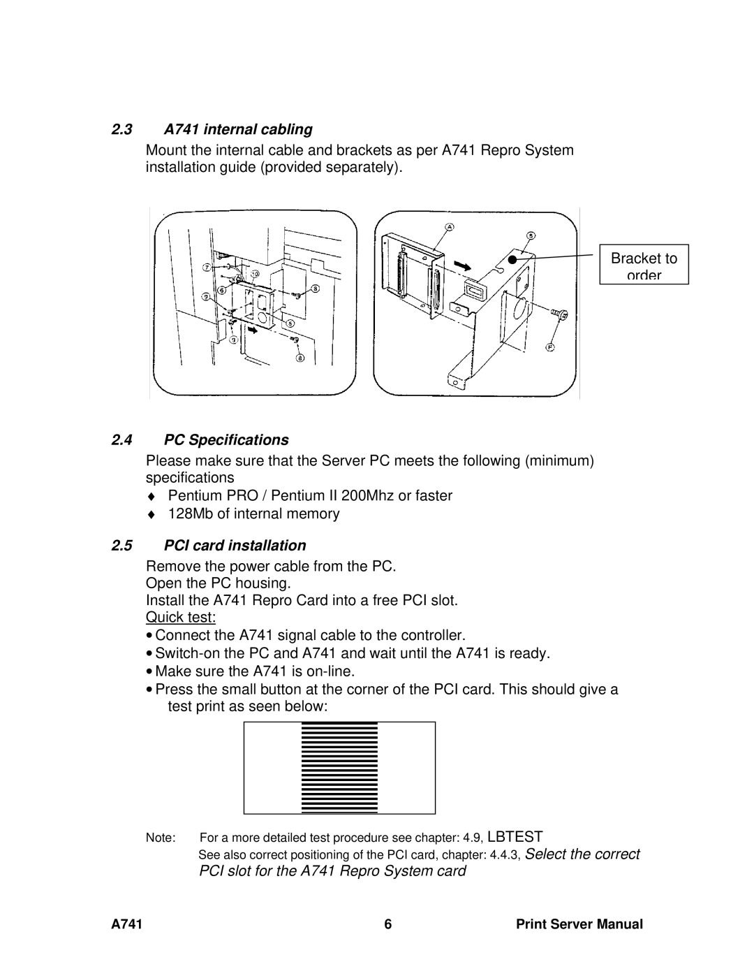 Ricoh manual A741 internal cabling, PC Specifications, PCI card installation 