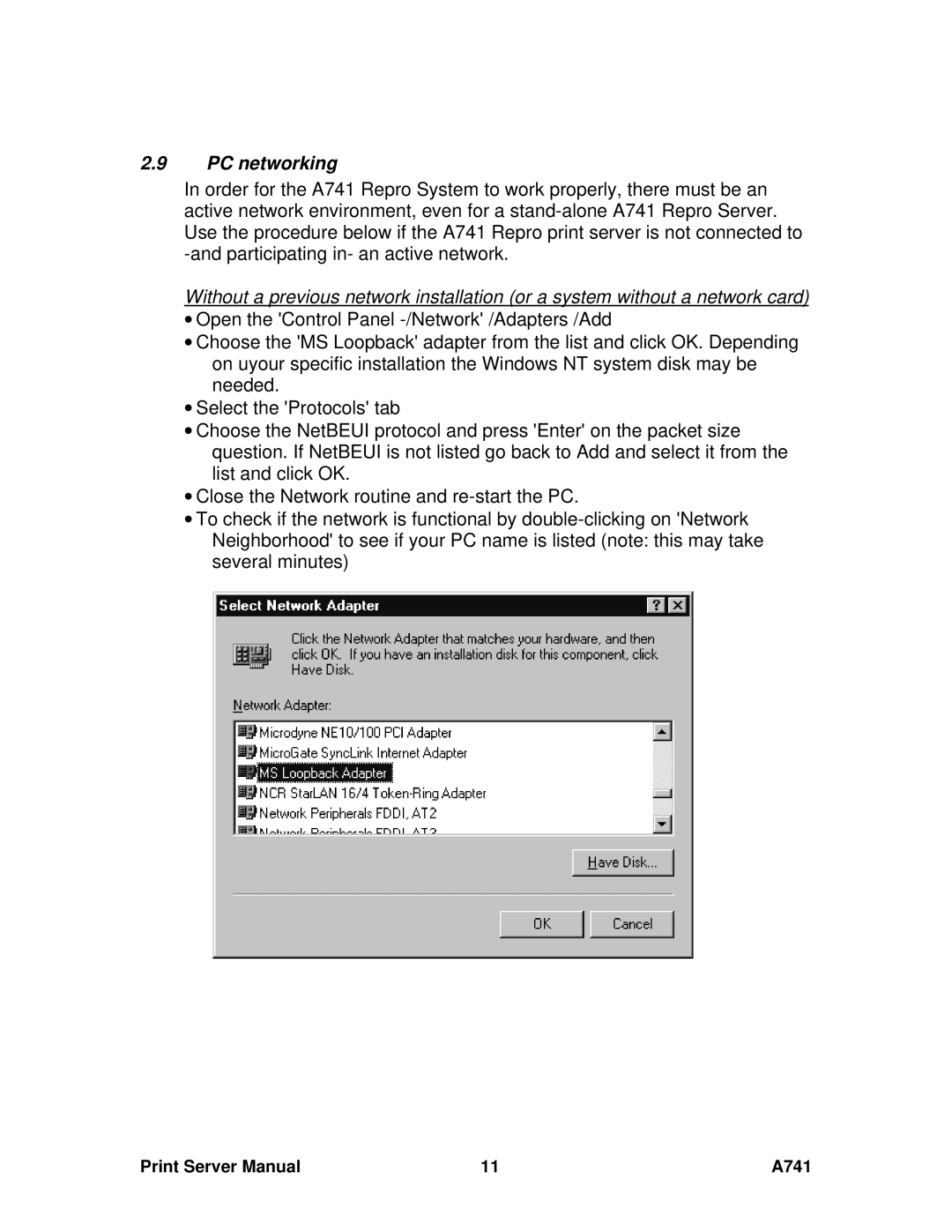 Ricoh A741 manual PC networking 