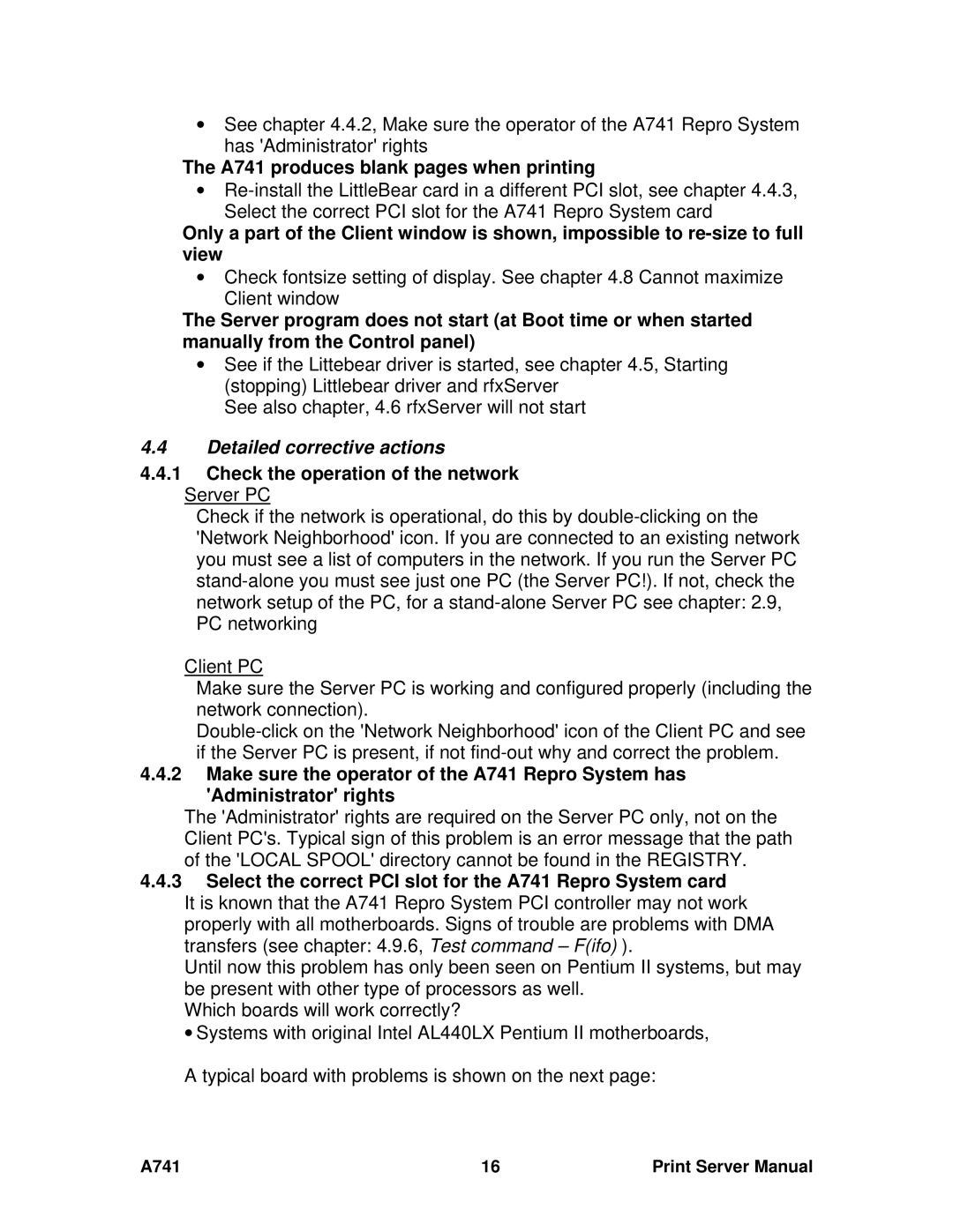 Ricoh manual A741 produces blank pages when printing, Detailed corrective actions 