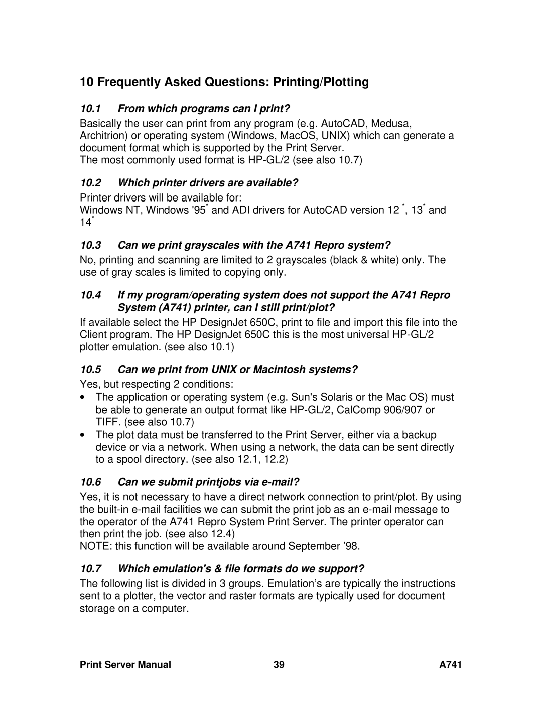 Ricoh A741 manual Frequently Asked Questions Printing/Plotting 