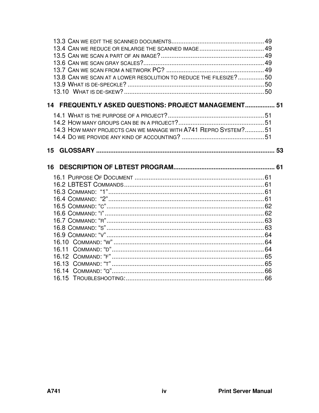 Ricoh A741 manual Glossary Description of Lbtest Program 