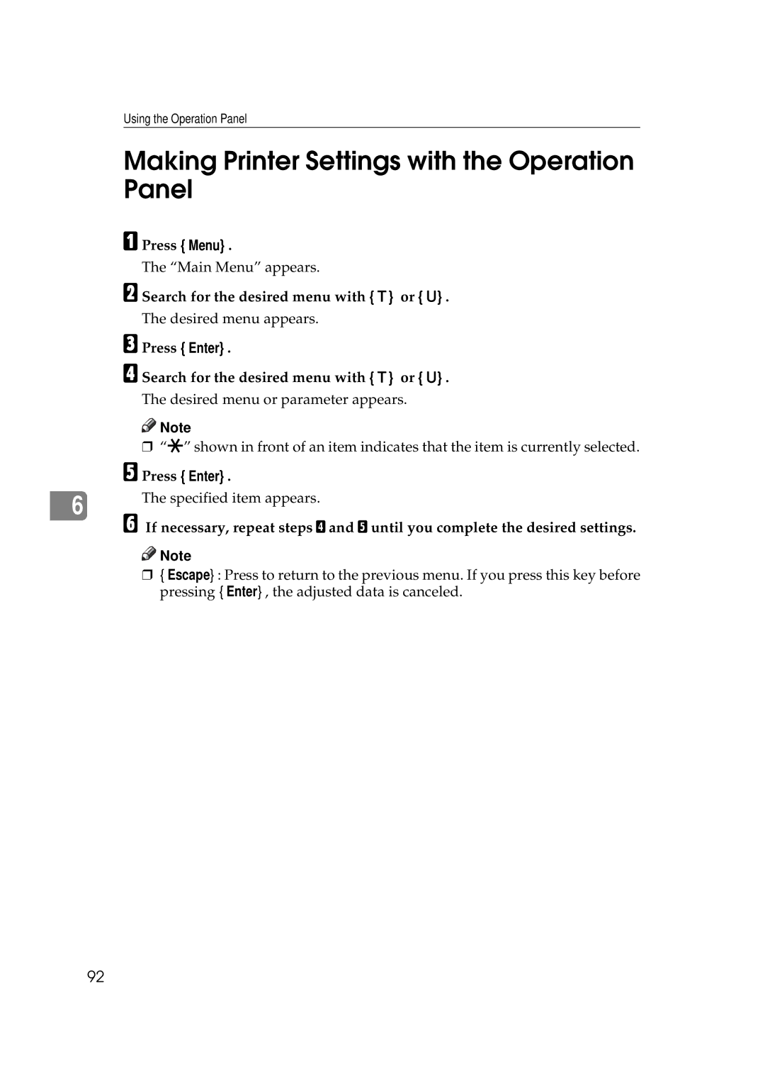 Ricoh Aficio AP2700 operating instructions Making Printer Settings with the Operation Panel, Press Menu 