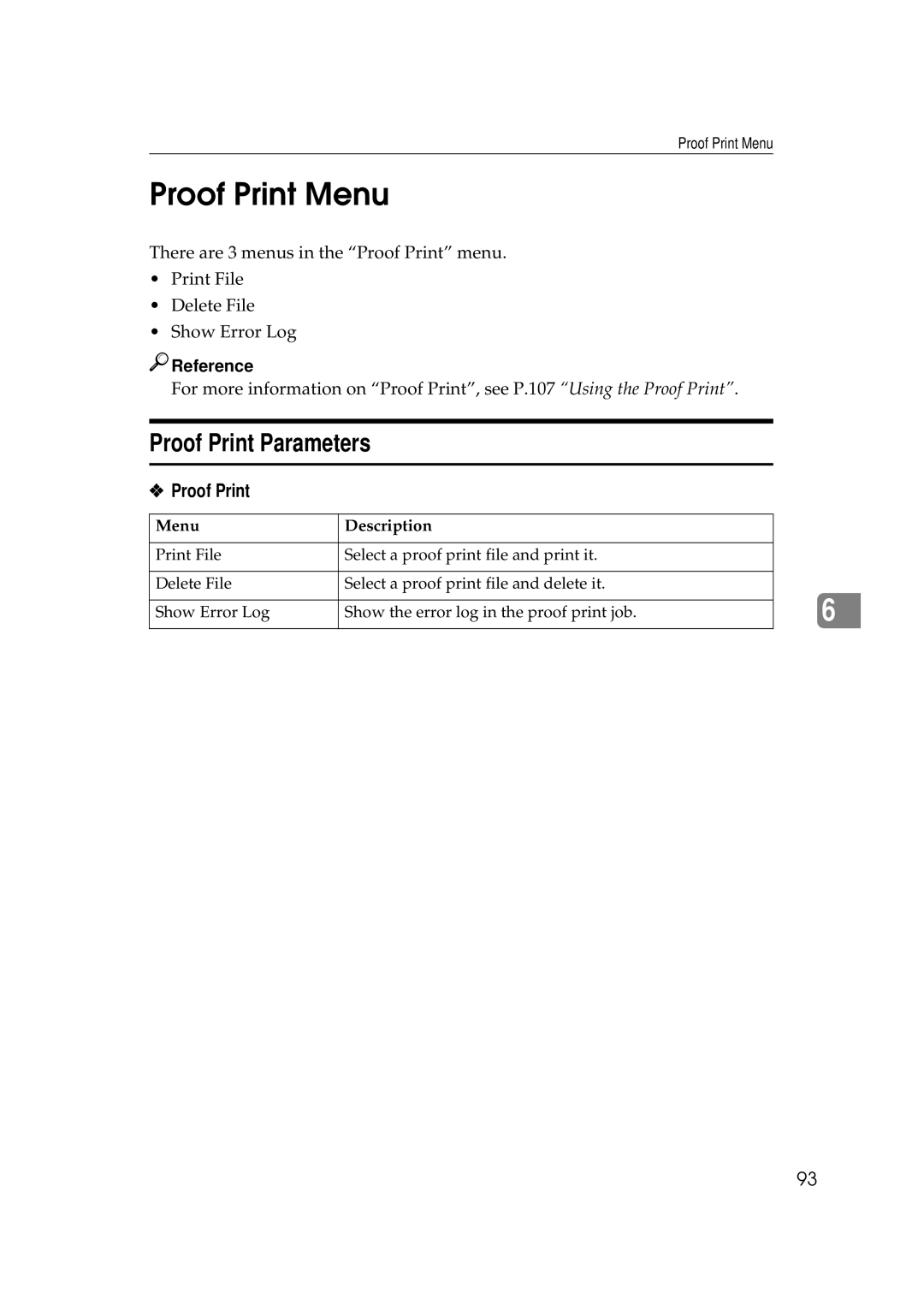 Ricoh Aficio AP2700 operating instructions Proof Print Menu, Proof Print Parameters 