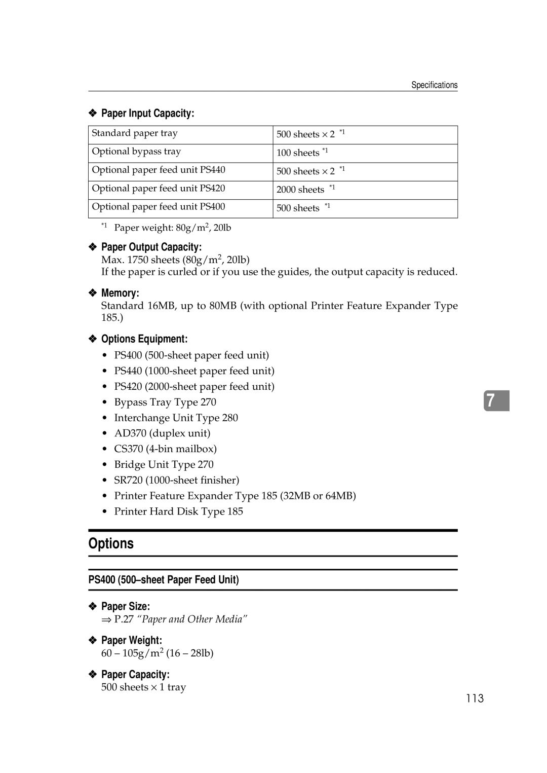 Ricoh Aficio AP2700 operating instructions Options 