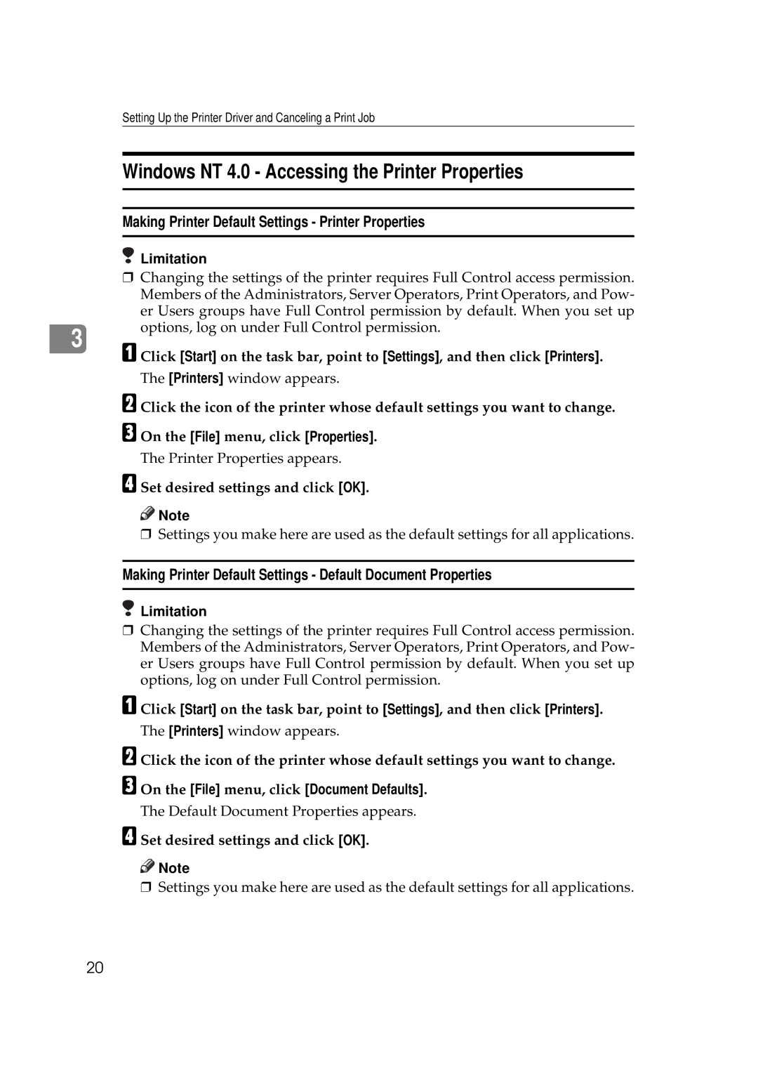 Ricoh Aficio AP2700 operating instructions Windows NT 4.0 Accessing the Printer Properties 