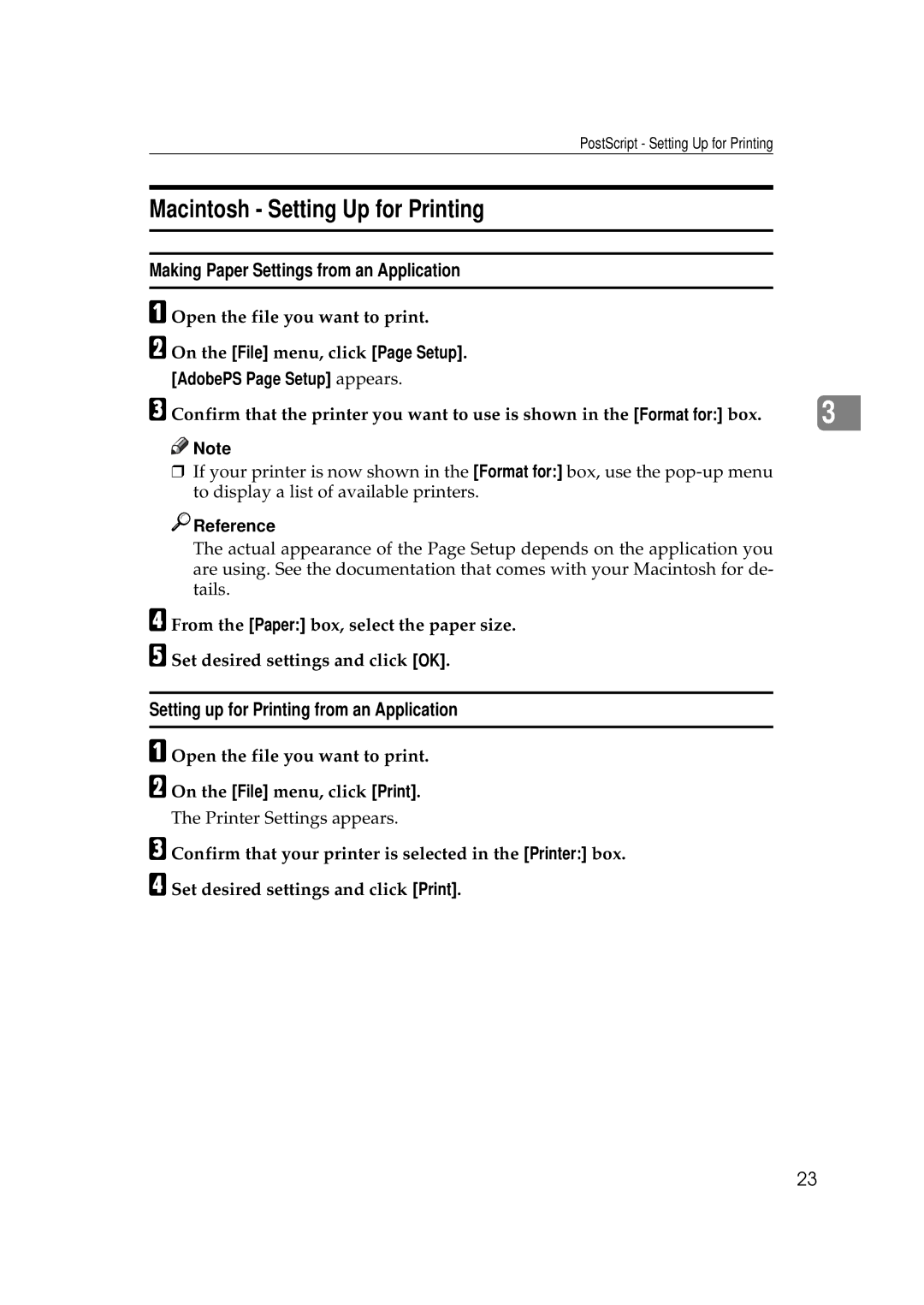 Ricoh Aficio AP2700 operating instructions Macintosh Setting Up for Printing, Making Paper Settings from an Application 