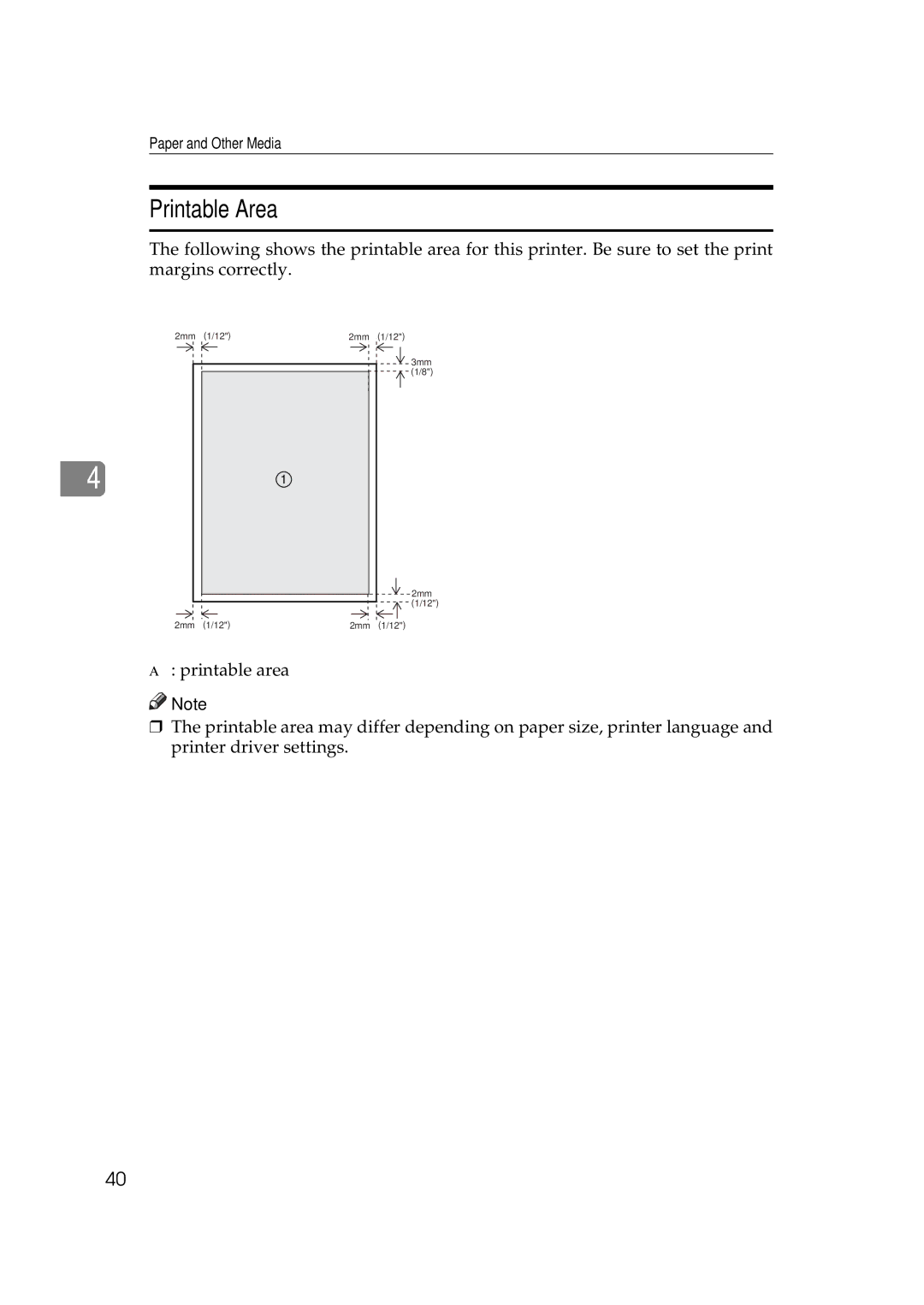 Ricoh Aficio AP2700 operating instructions Printable Area 