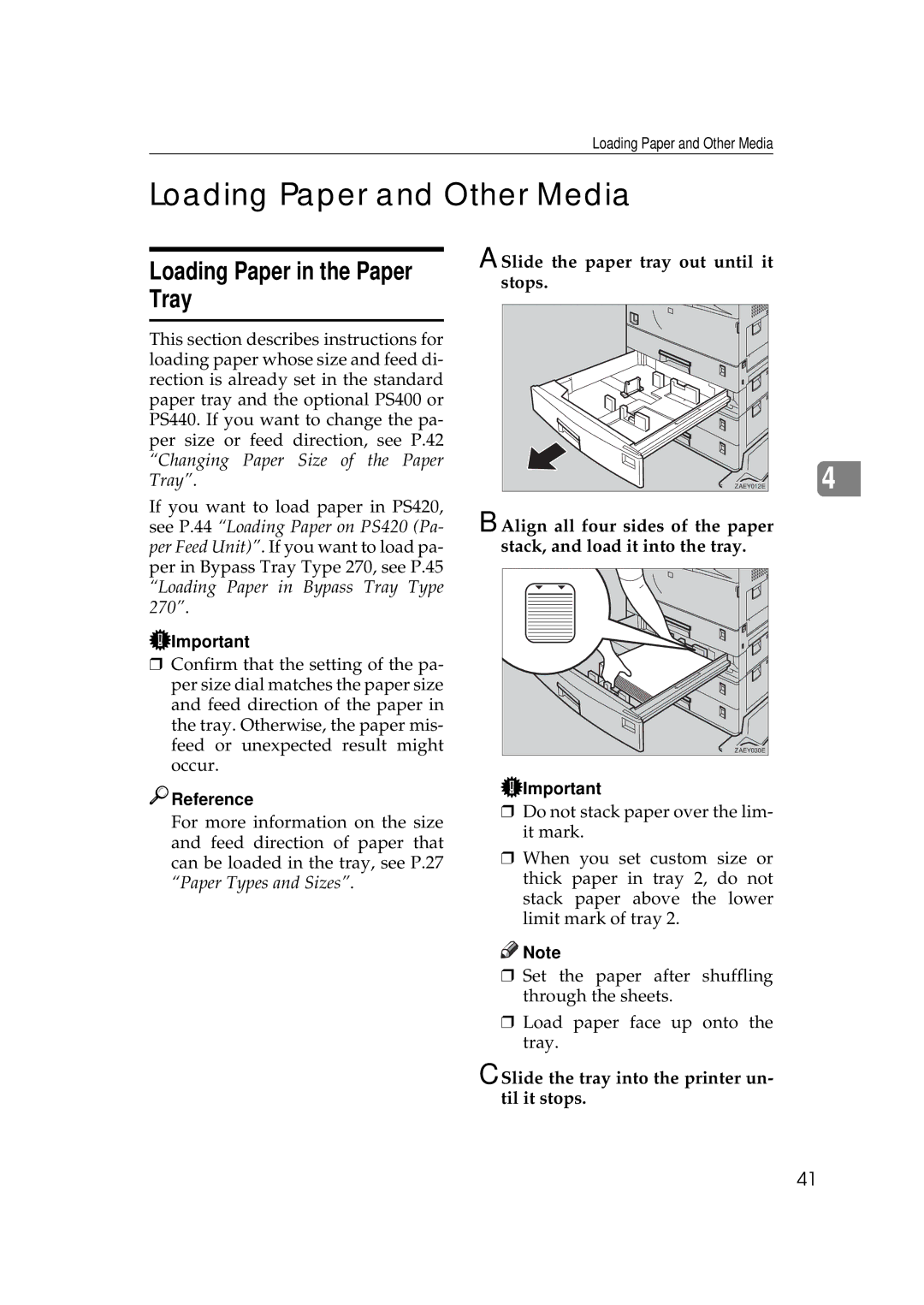 Ricoh Aficio AP2700 operating instructions Loading Paper and Other Media, Loading Paper in the Paper Tray 