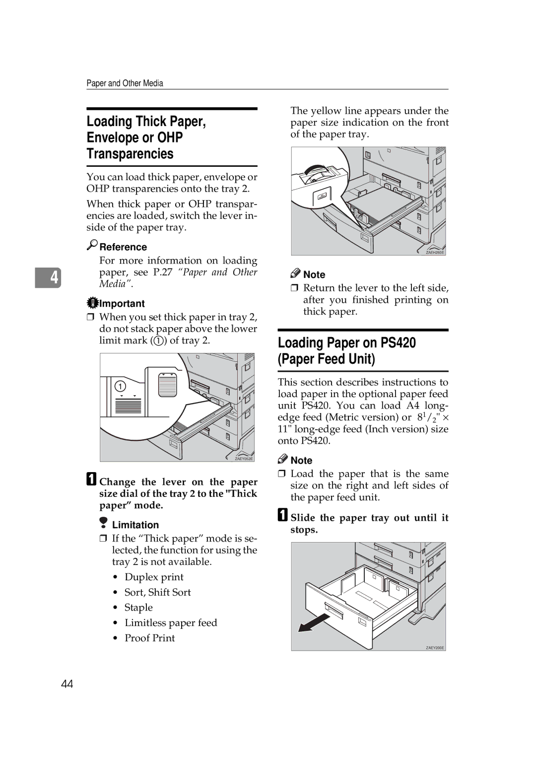 Ricoh Aficio AP2700 Loading Thick Paper Envelope or OHP Transparencies, Paper, see P.27 Paper and Other Media 