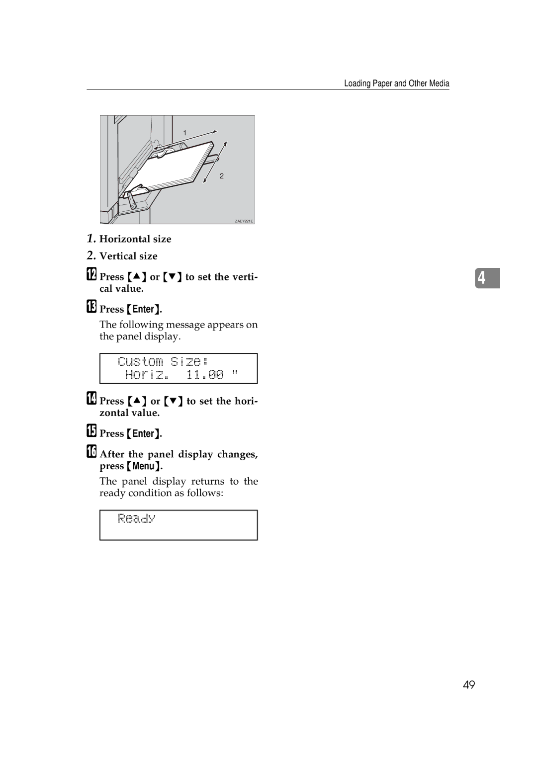 Ricoh Aficio AP2700 operating instructions Custom Size Horiz 