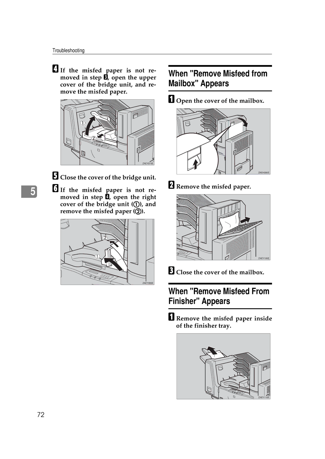 Ricoh Aficio AP2700 When Remove Misfeed from Mailbox Appears, When Remove Misfeed From Finisher Appears 