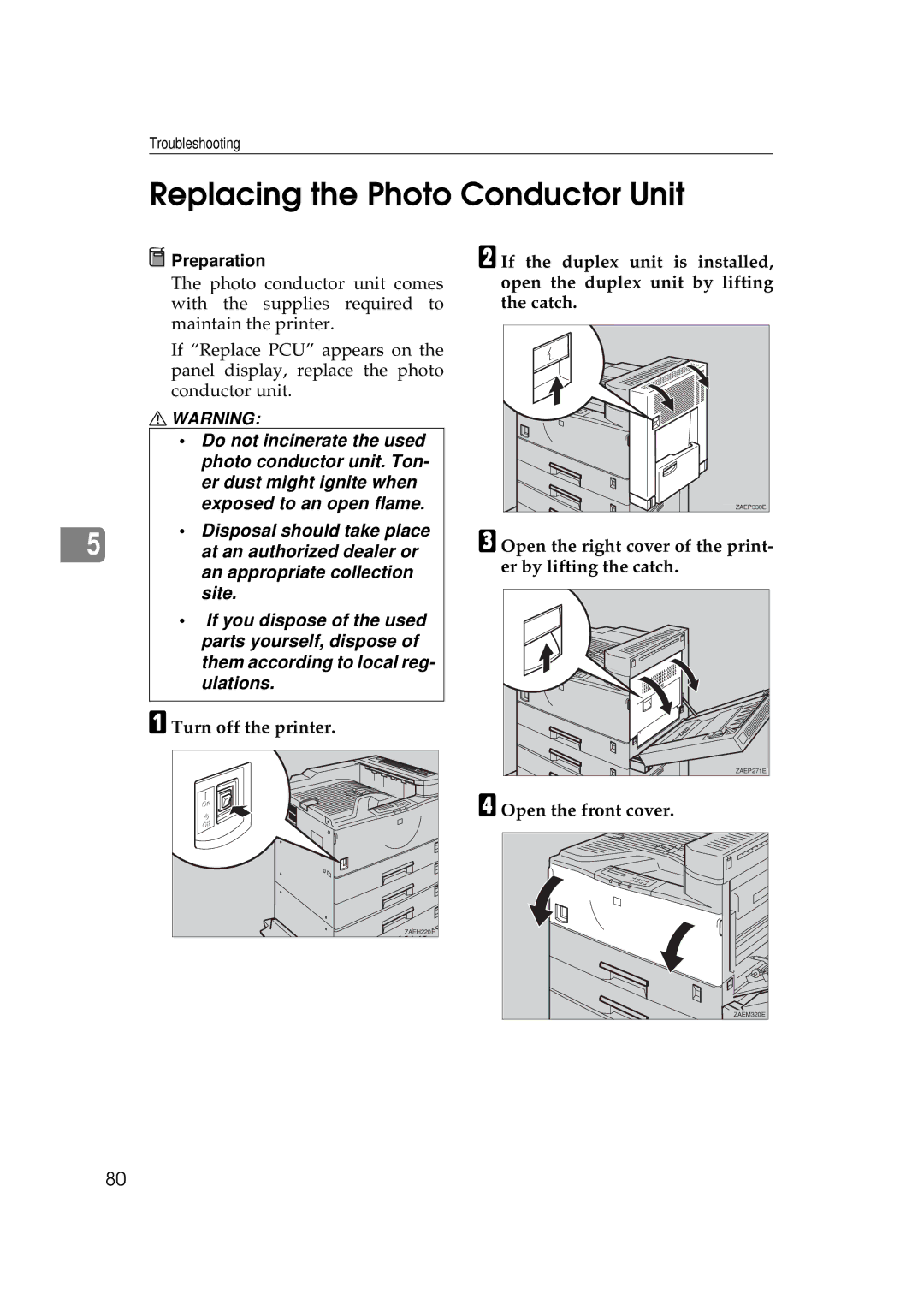 Ricoh Aficio AP2700 operating instructions Replacing the Photo Conductor Unit, Turn off the printer 