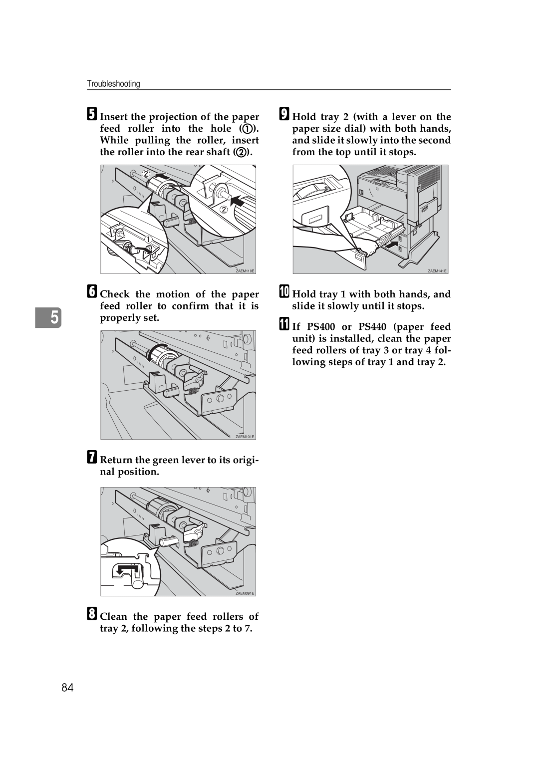 Ricoh Aficio AP2700 operating instructions F Check the motion of the paper 