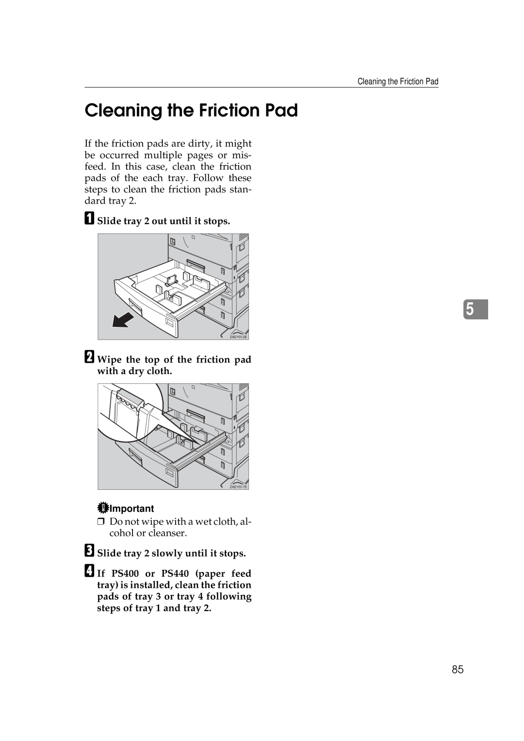 Ricoh Aficio AP2700 operating instructions Cleaning the Friction Pad 