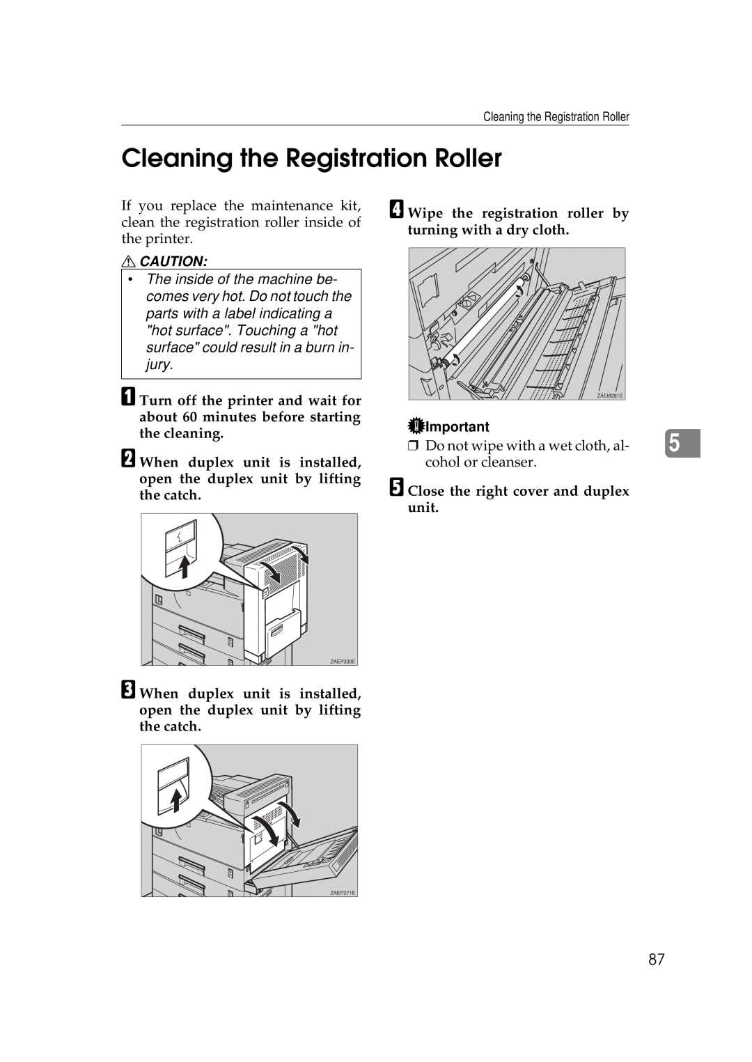 Ricoh Aficio AP2700 operating instructions Cleaning the Registration Roller 