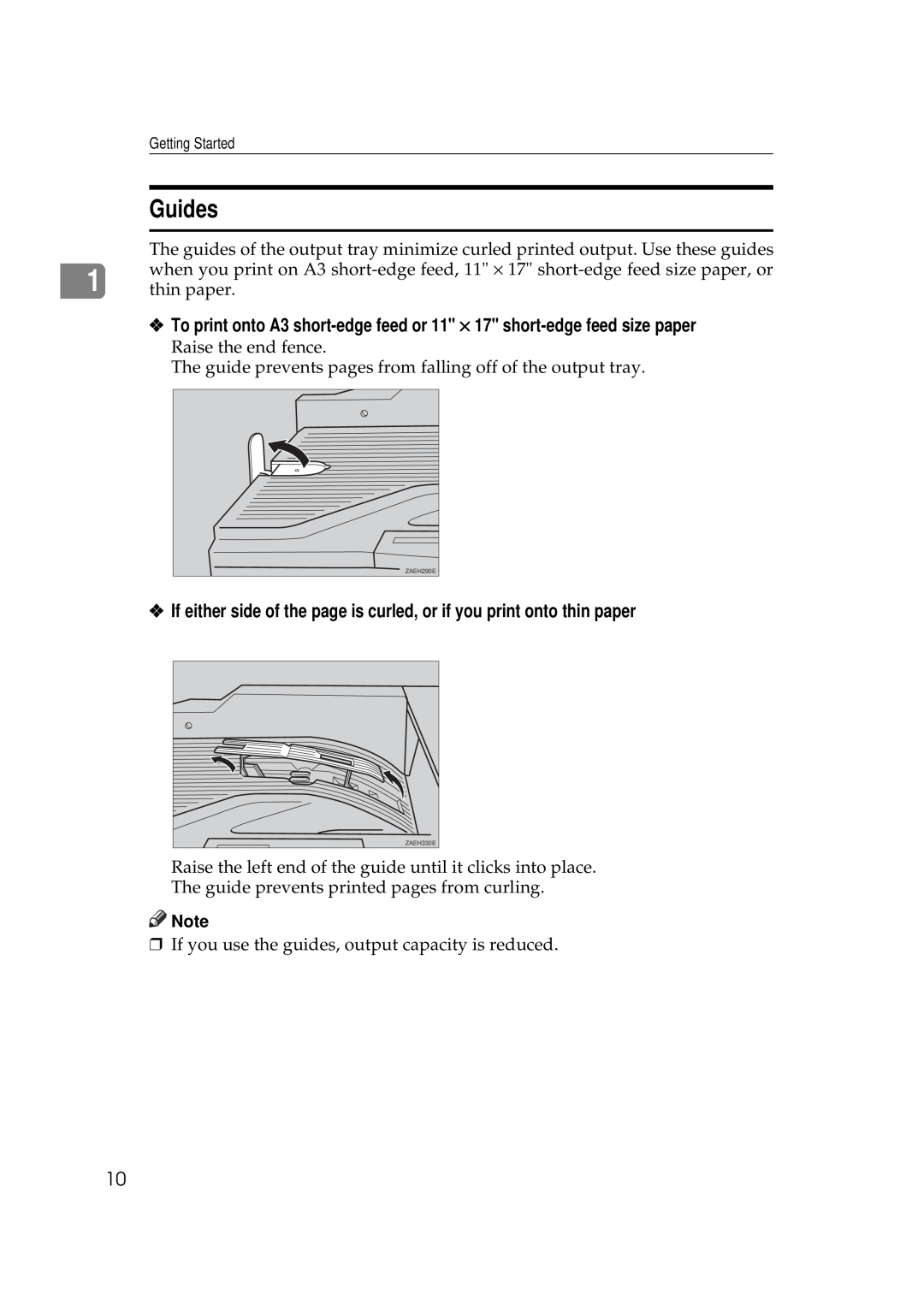 Ricoh Aficio AP2700 operating instructions Guides, If either side of the page is curled, or if you print onto thin paper 