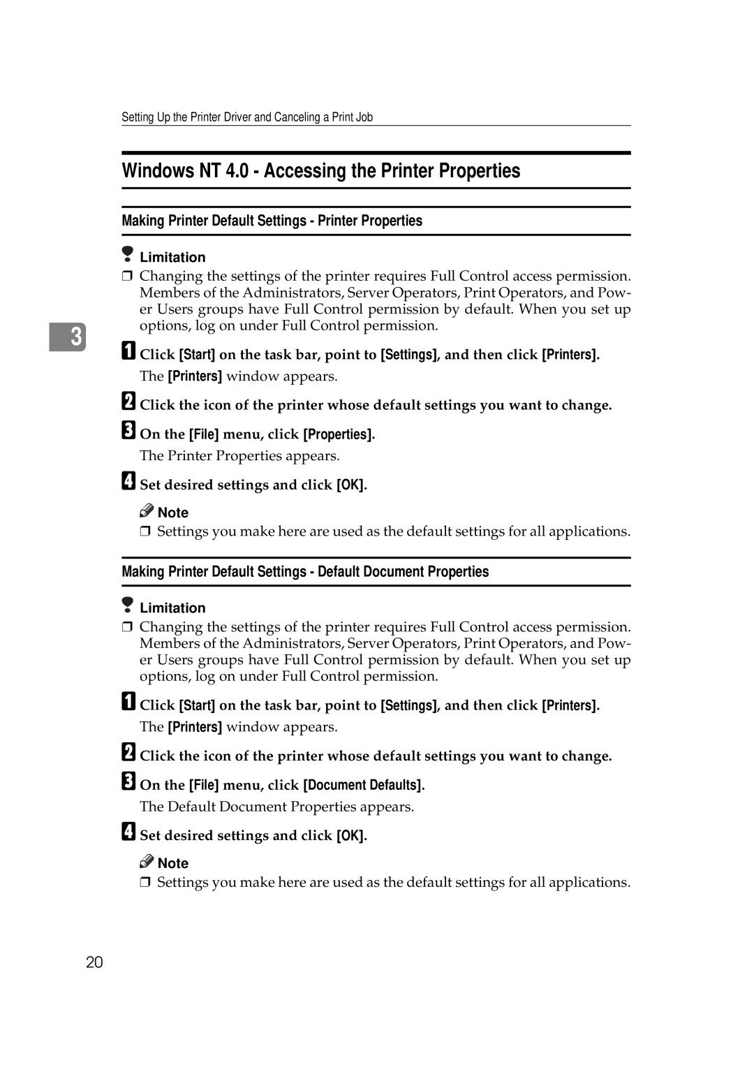 Ricoh Aficio AP2700 operating instructions Windows NT 4.0 - Accessing the Printer Properties 