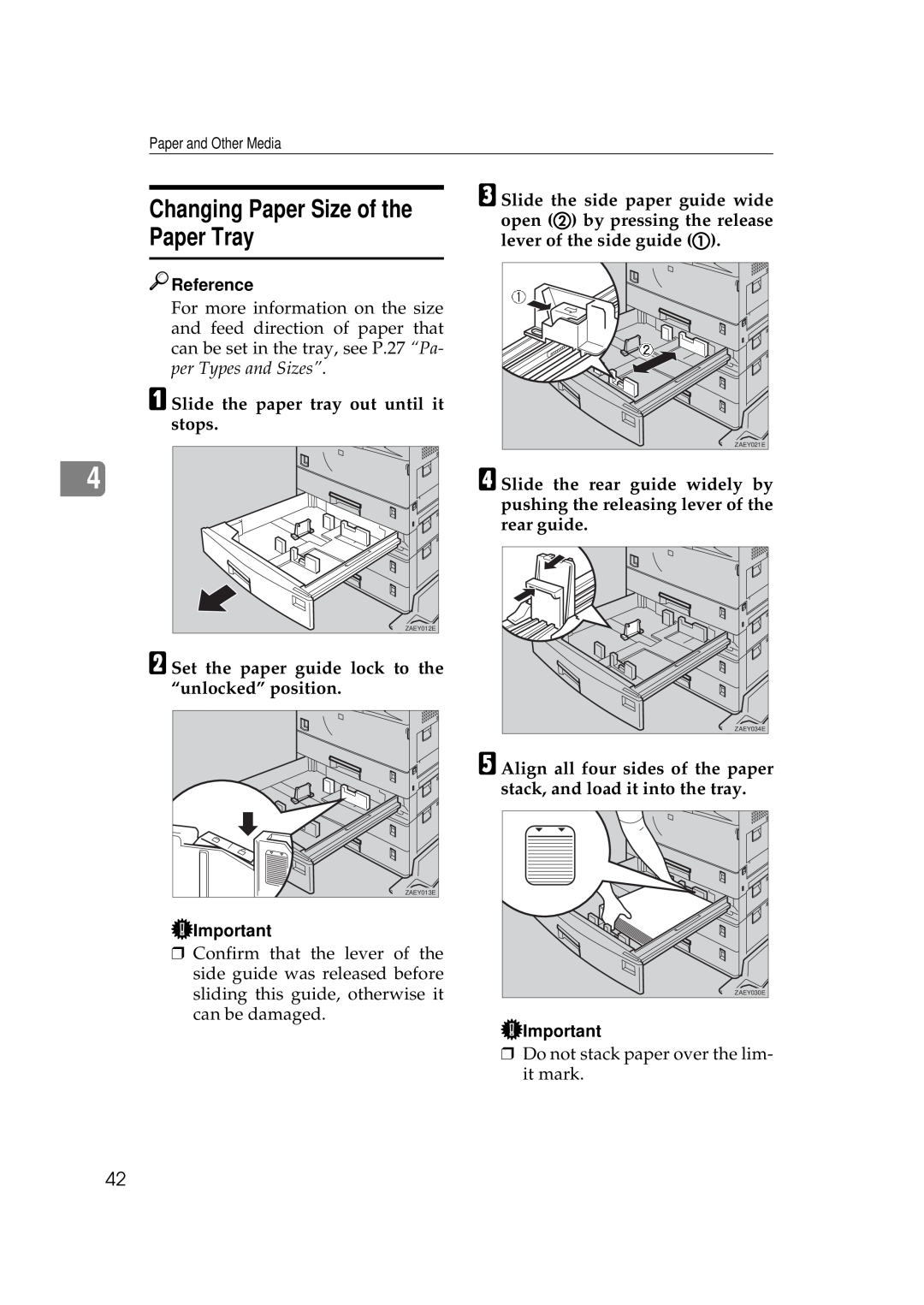 Ricoh Aficio AP2700 operating instructions Changing Paper Size of the Paper Tray, Reference 