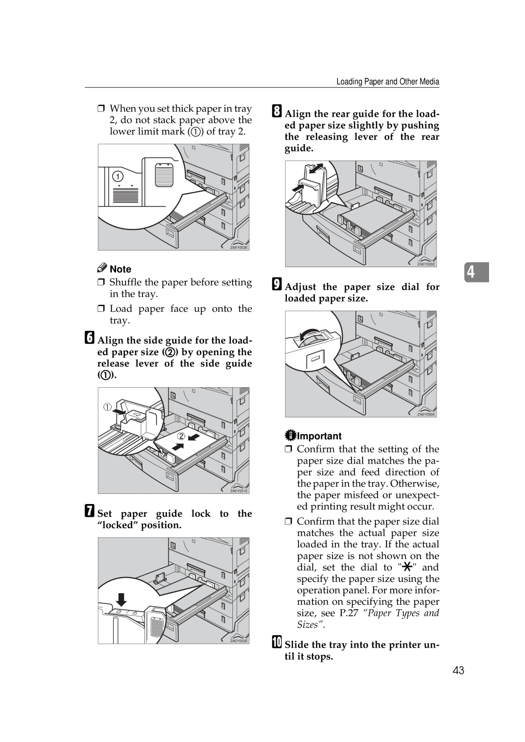 Ricoh Aficio AP2700 operating instructions G Set paper guide lock to the “locked” position 