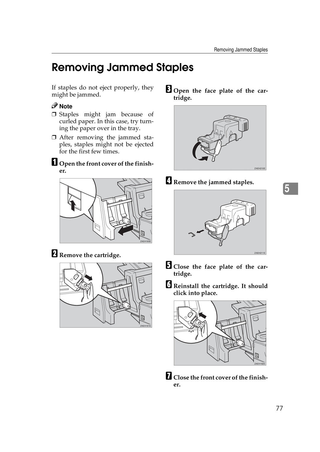 Ricoh Aficio AP2700 operating instructions Removing Jammed Staples 