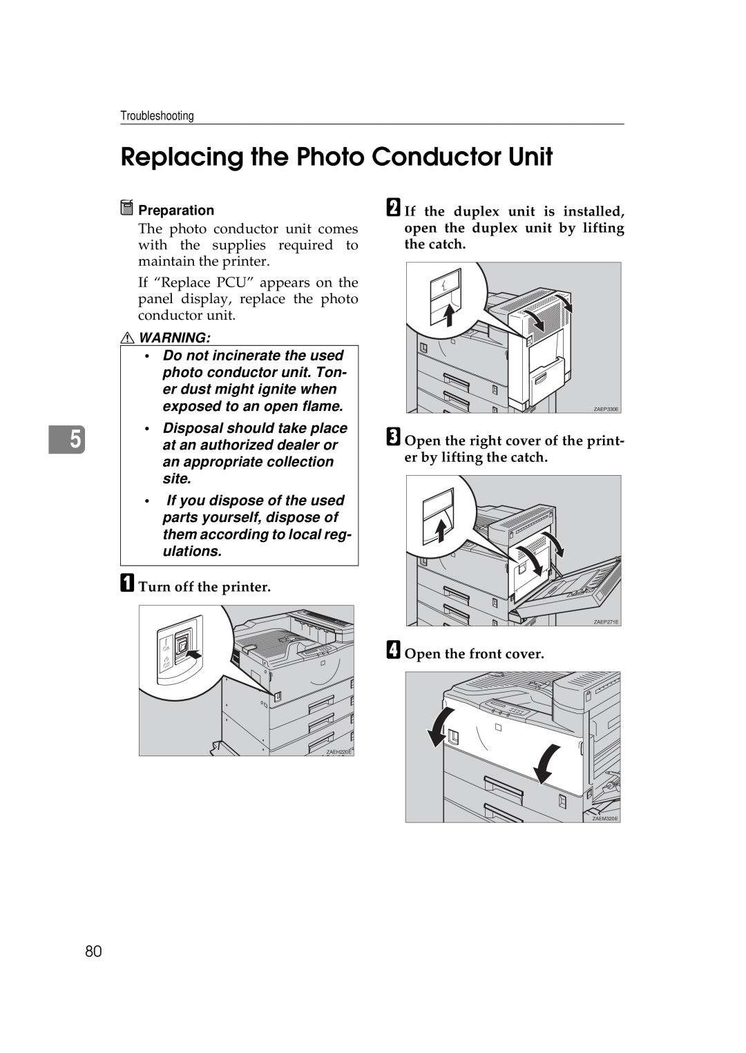 Ricoh Aficio AP2700 operating instructions Replacing the Photo Conductor Unit 