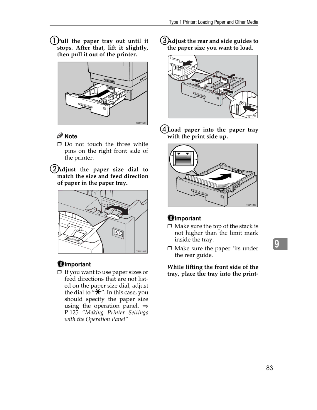 Ricoh AP1400/AP2000 manual Load paper into the paper tray with the print side up 