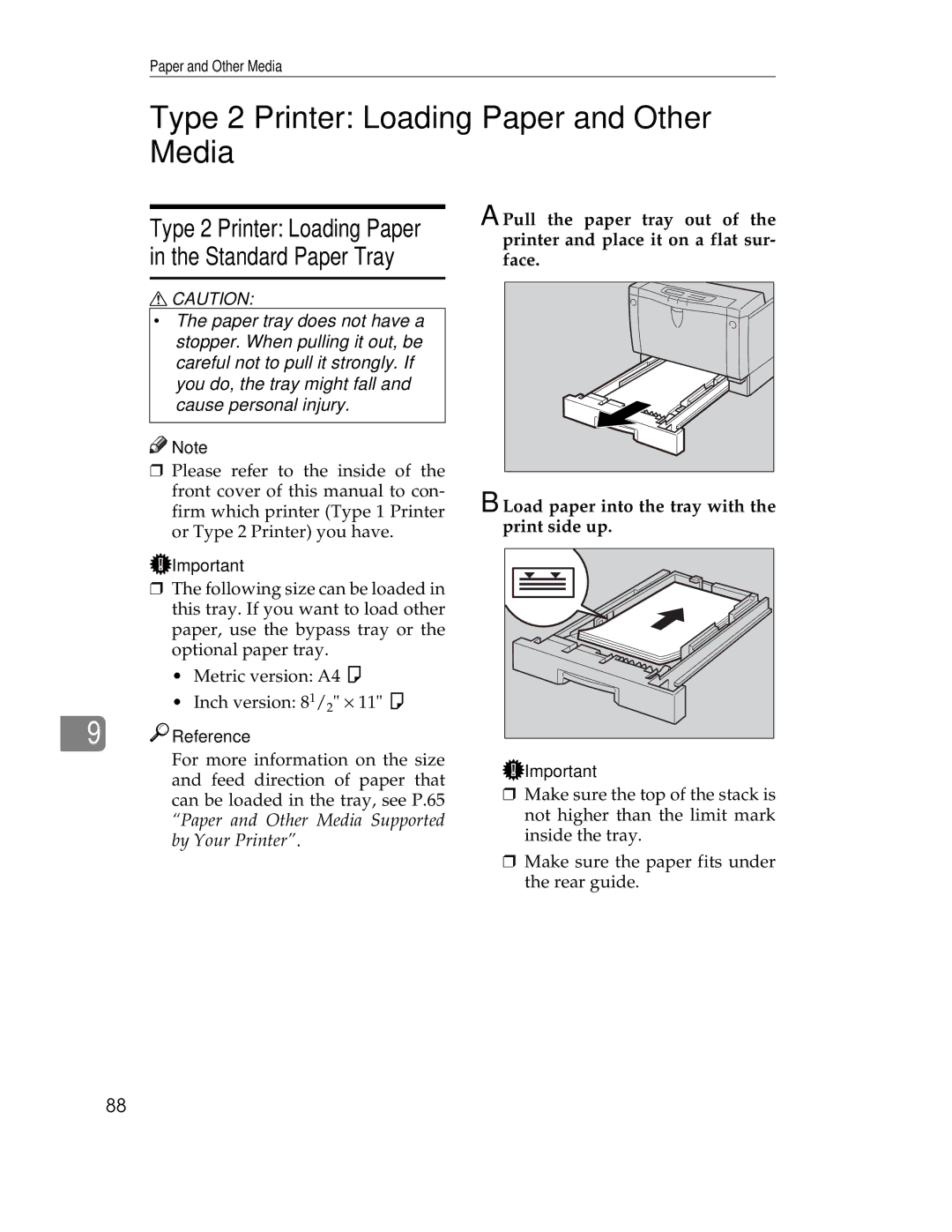 Ricoh AP1400/AP2000 Type 2 Printer Loading Paper and Other Media, Type 2 Printer Loading Paper in the Standard Paper Tray 